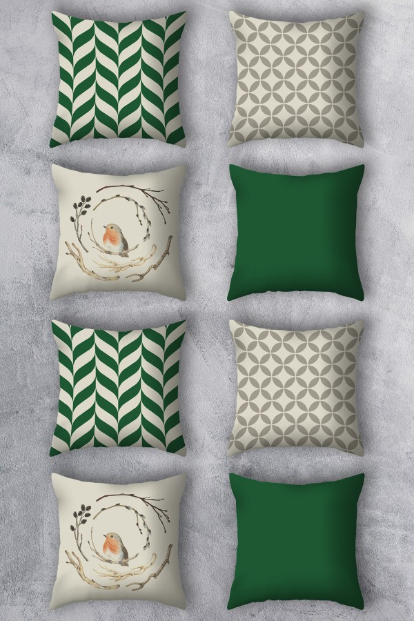 Çift Tarafı Baskılı 43x43 Kırlent Kılıfı 8'li Set Kombini.
